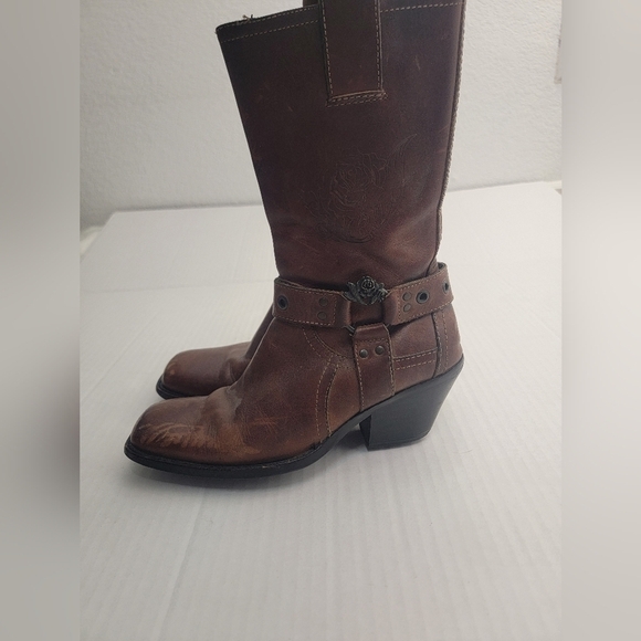 Mark Nason Leather Siren Boots  Sz 7 Harness Distressed Squared Toe Brown - Picture 2 of 12